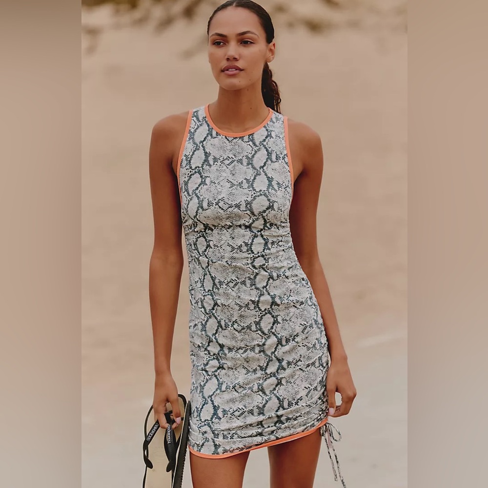 Anthropologie Daily Practice High-Neck Snake Print Ruched Mini Dress NWT